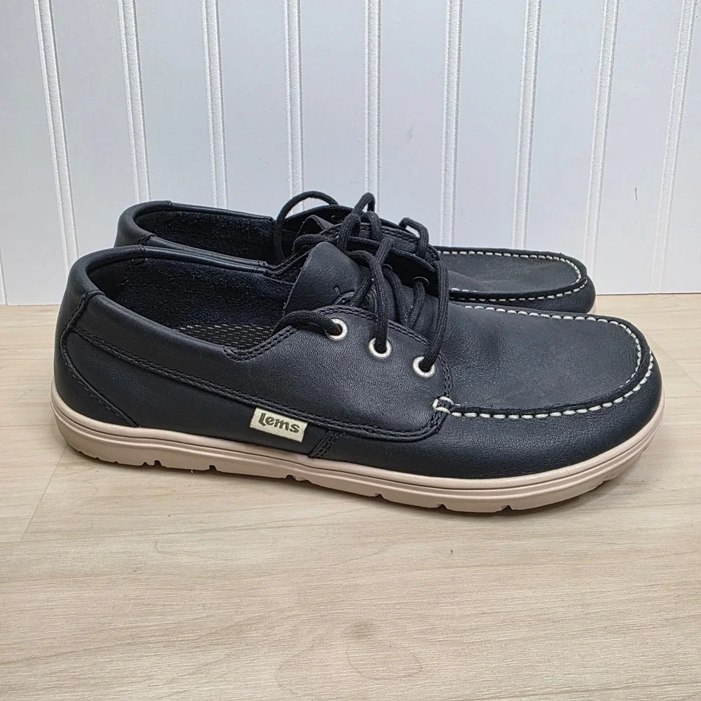 Lems Mariner Navy Leather Barefoot Boat Shoes Mens 43 Minimalist Zero Drop